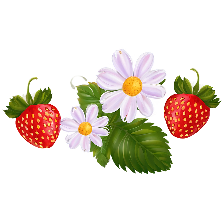 Cute Strawberry With Flowers Png Cjg PNG image