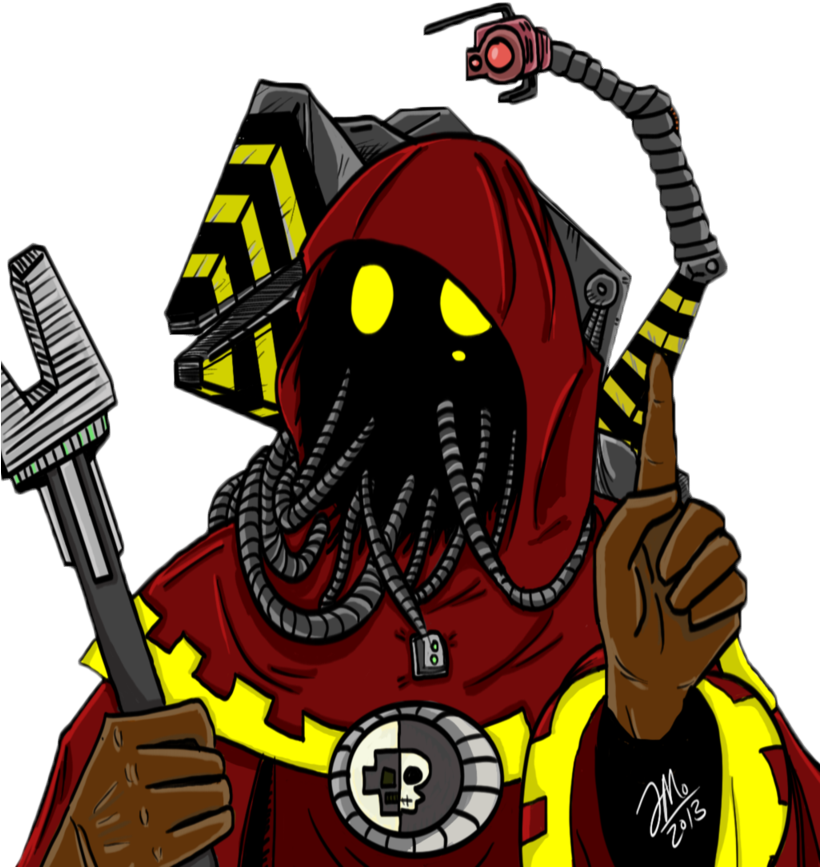 Cybernetic Priest Cartoon Art PNG image