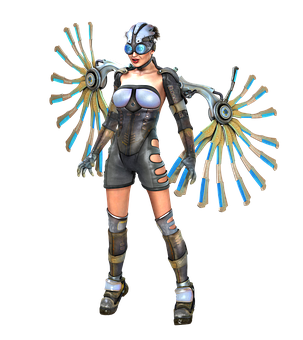 Cybernetic Winged Female Character PNG image