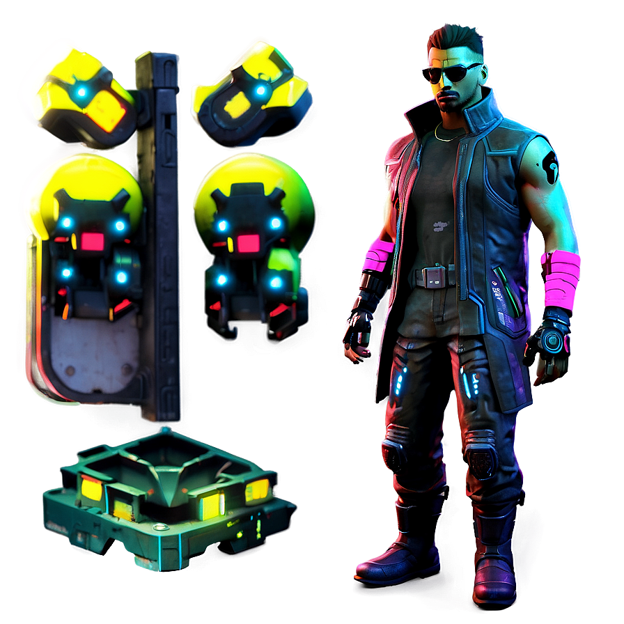 Cyberpunk Game Character Neon Png Red PNG image