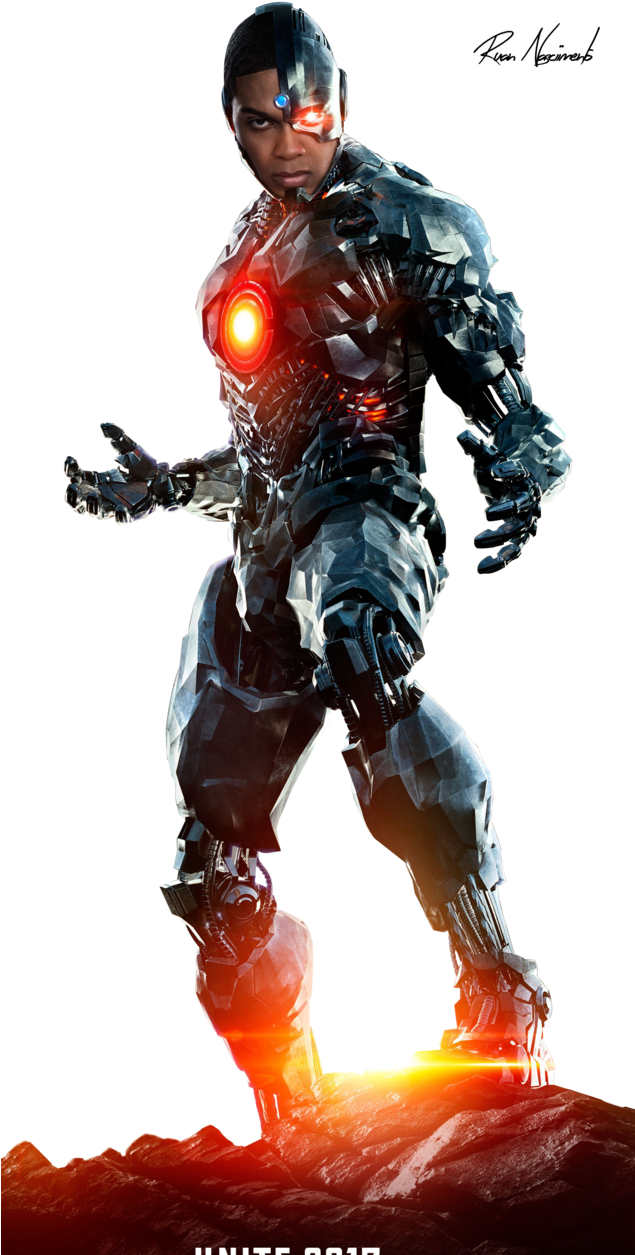 Cyborg Hero Standing Pose PNG image