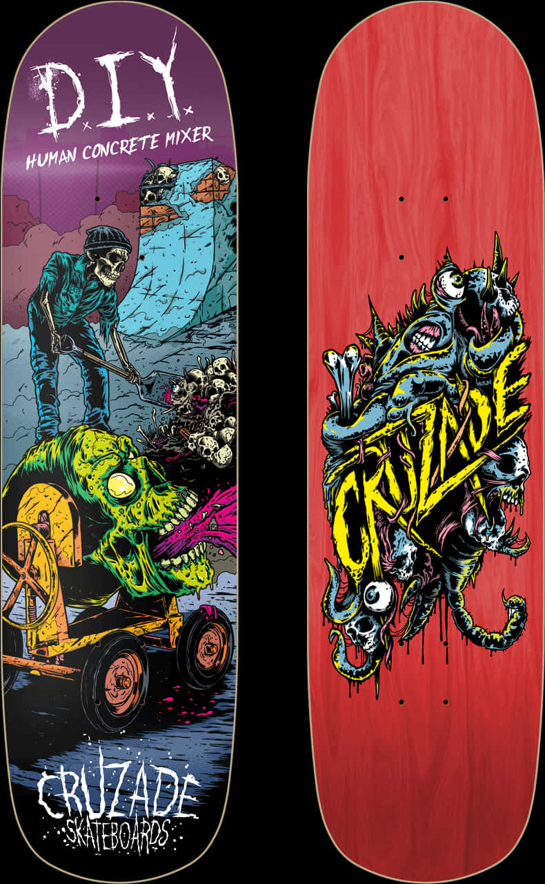 D I Y Human Concrete Mixerand Crusade Skateboards Deck Art PNG image