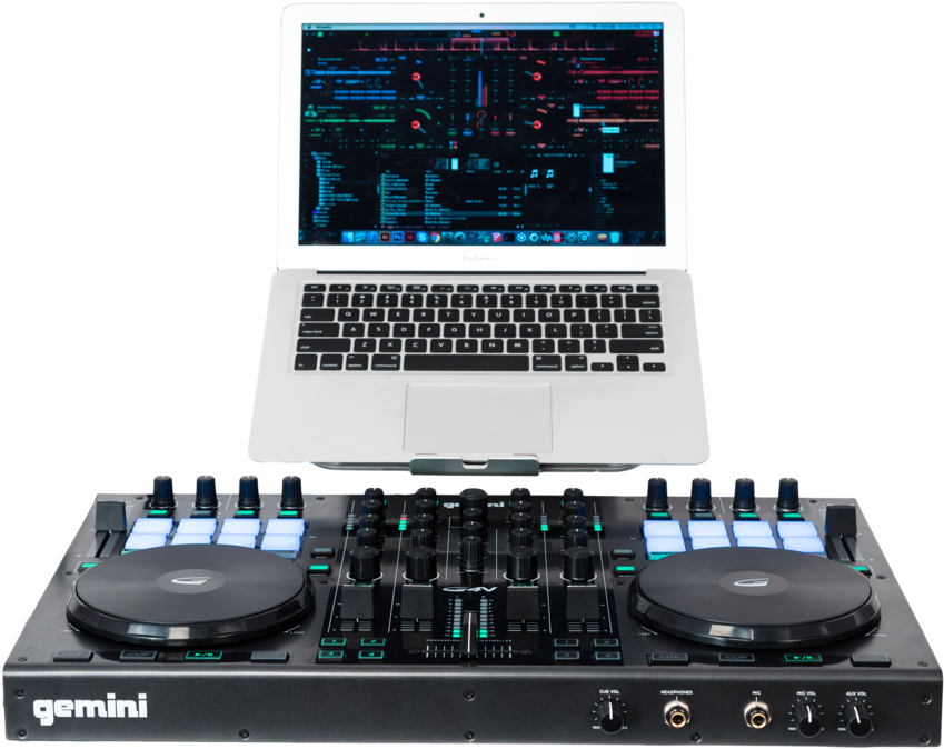 D J Controllerwith Laptop Setup PNG image