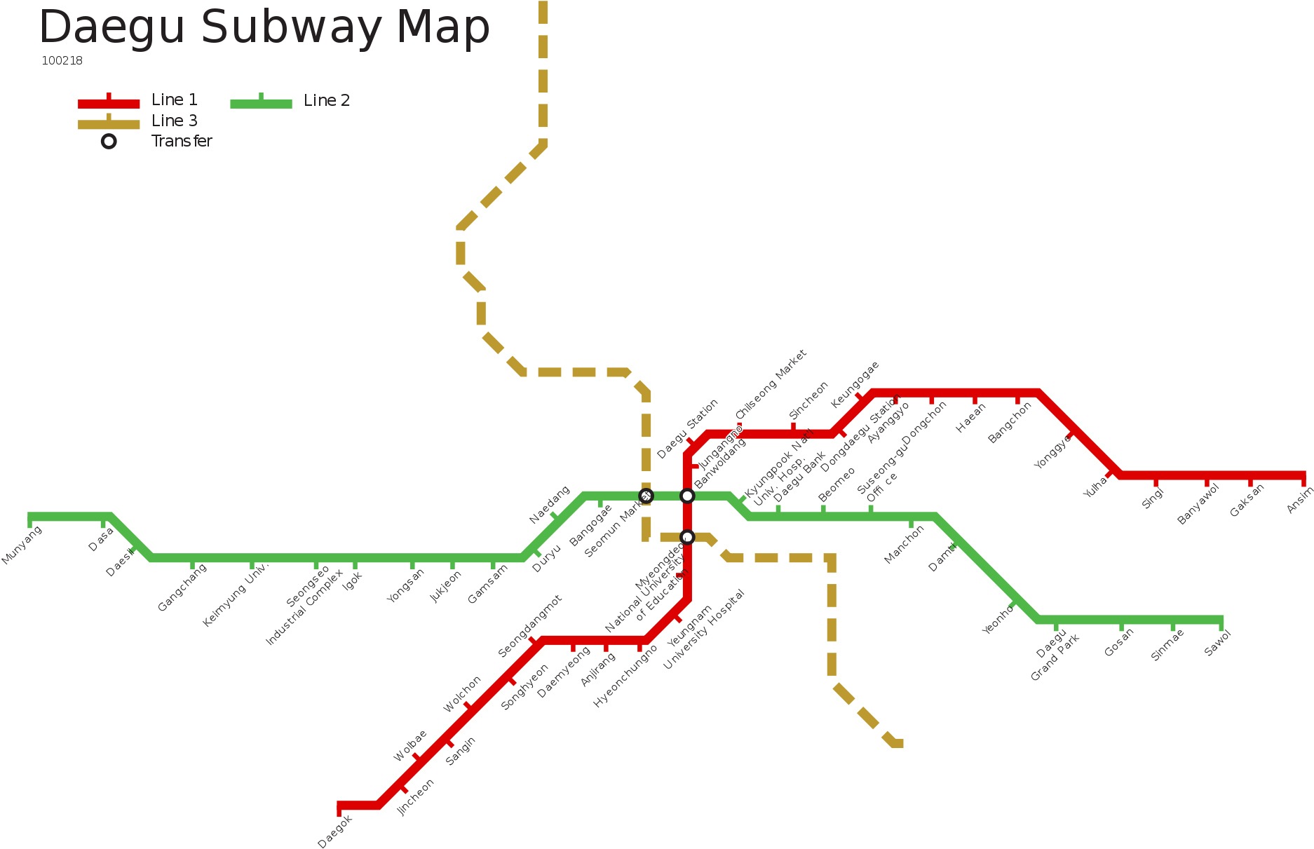 Daegu Subway Map Schematic PNG image