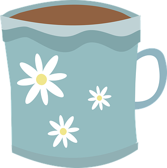Daisy Decorated Mug Fullof Coffee PNG image