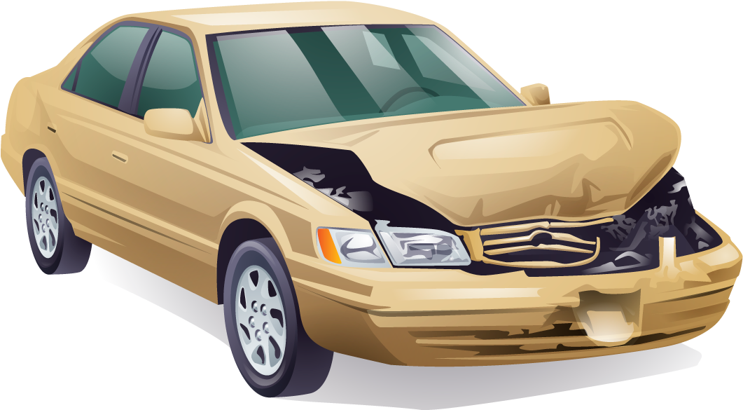Damaged Golden Car Illustration PNG image