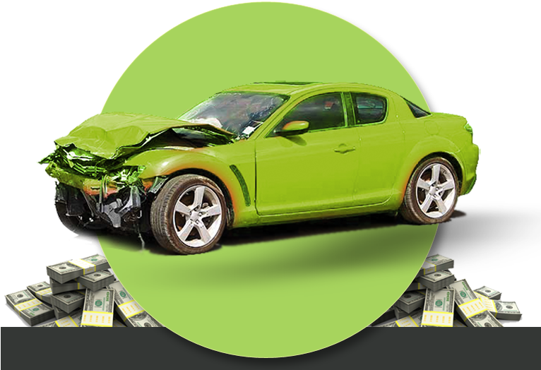 Damaged Green Car Crash Costs PNG image