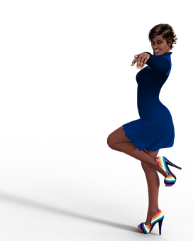 Dancing Womanin Blue Dress PNG image
