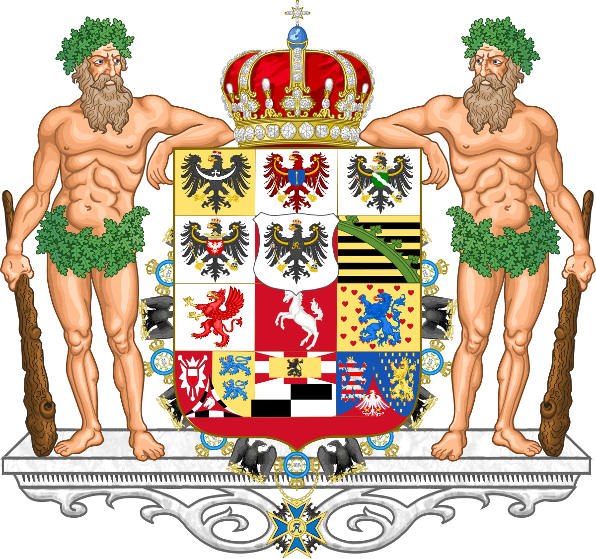 Danish_ Royal_ Coat_of_ Arms_ Supported_by_ Wild_ Men PNG image