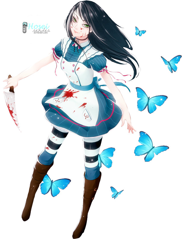 Dark Alicewith Butterfliesand Knife PNG image