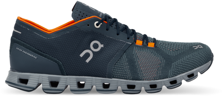 Dark Blue Running Shoewith Orange Accents PNG image