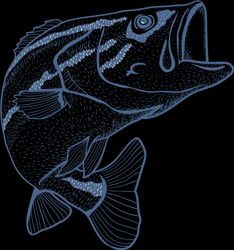 Dark Outlined Fish Illustration PNG image