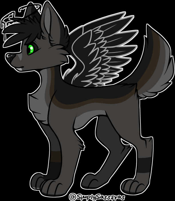 Dark Winged Wolf Cartoon PNG image