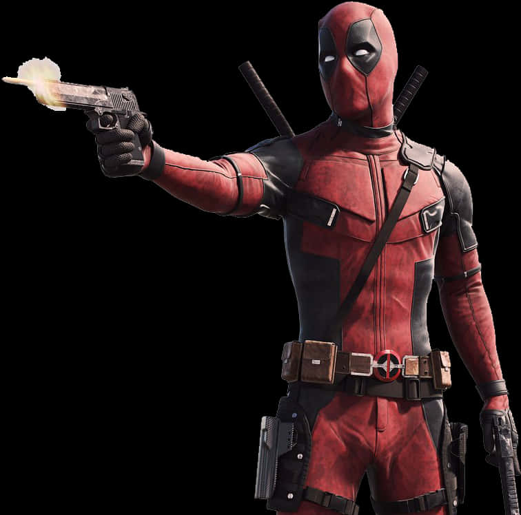 Deadpool_ Firing_ Pistol PNG image