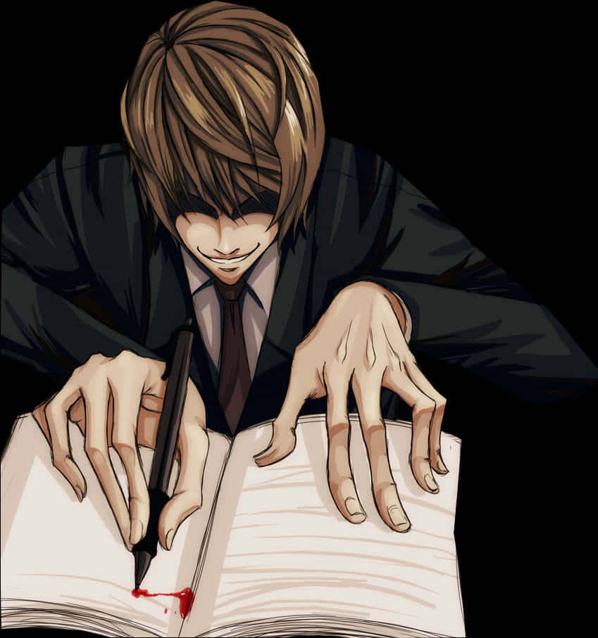 Death Note Anime Character Writing PNG image