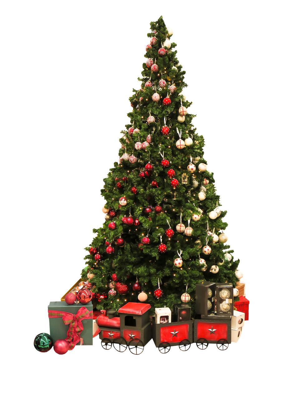 Decorated Christmas Treewith Giftsand Train PNG image