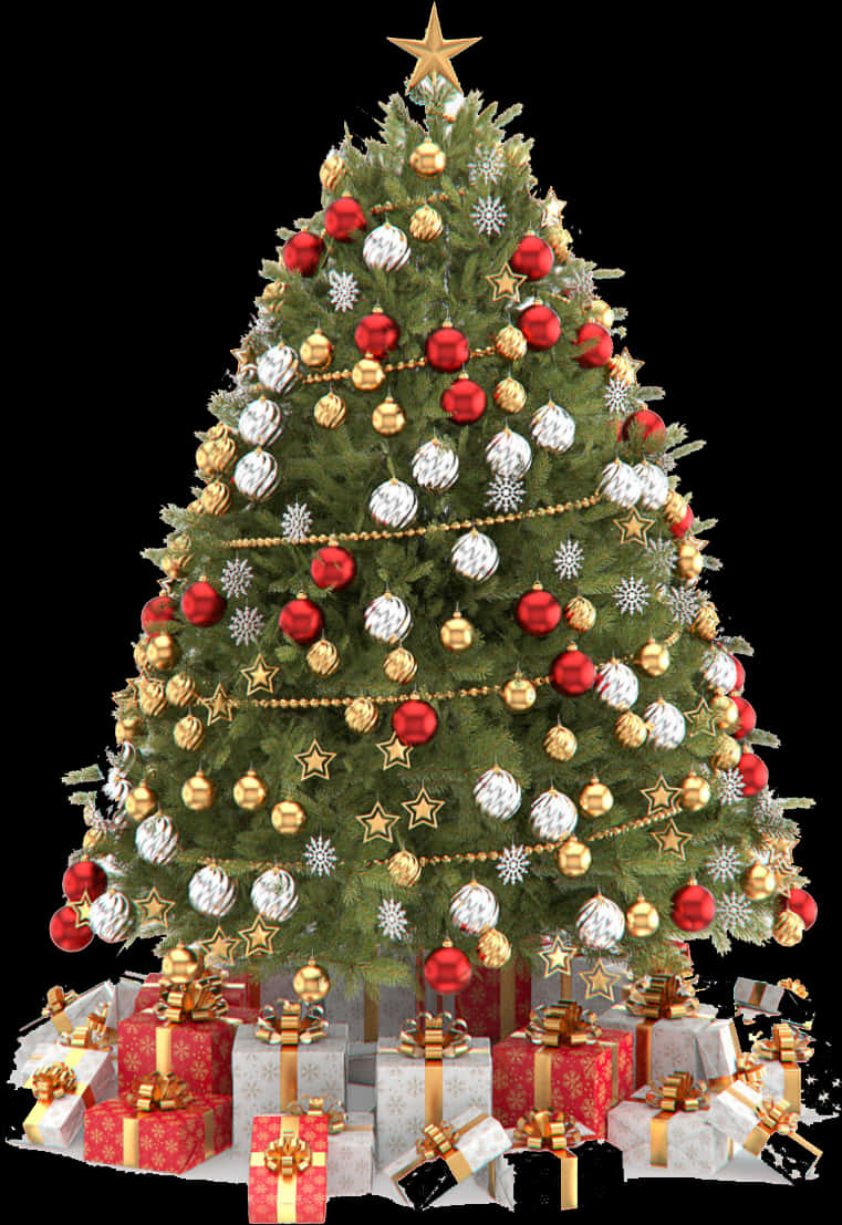 Decorated Christmas Treewith Presents.jpg PNG image