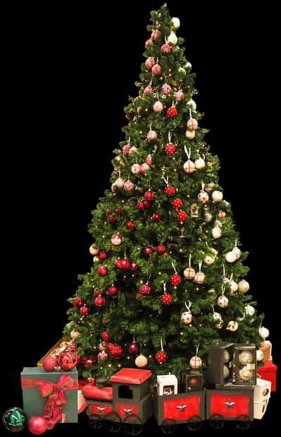 Decorated Christmas Treewith Train Set PNG image