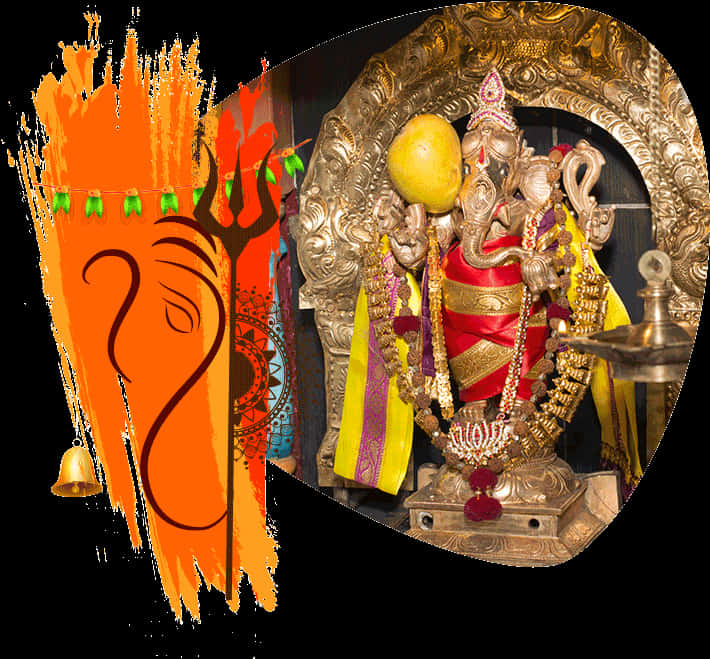 Decorated Vinayagar Statueand Artistic Representation PNG image