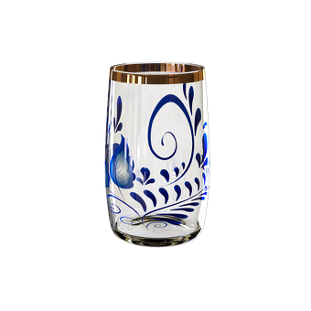 Decorative Blue Pattern Glass Tumbler PNG image