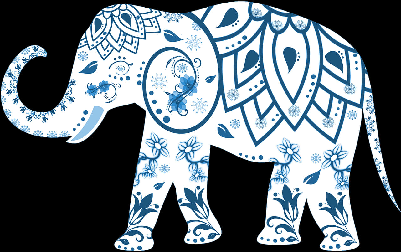 Decorative Blue Patterned Elephant PNG image