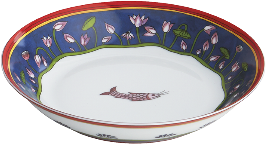 Decorative Ceramic Bowlwith Floraland Fish Design PNG image