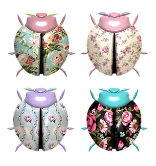 Decorative Floral Ladybug Designs PNG image