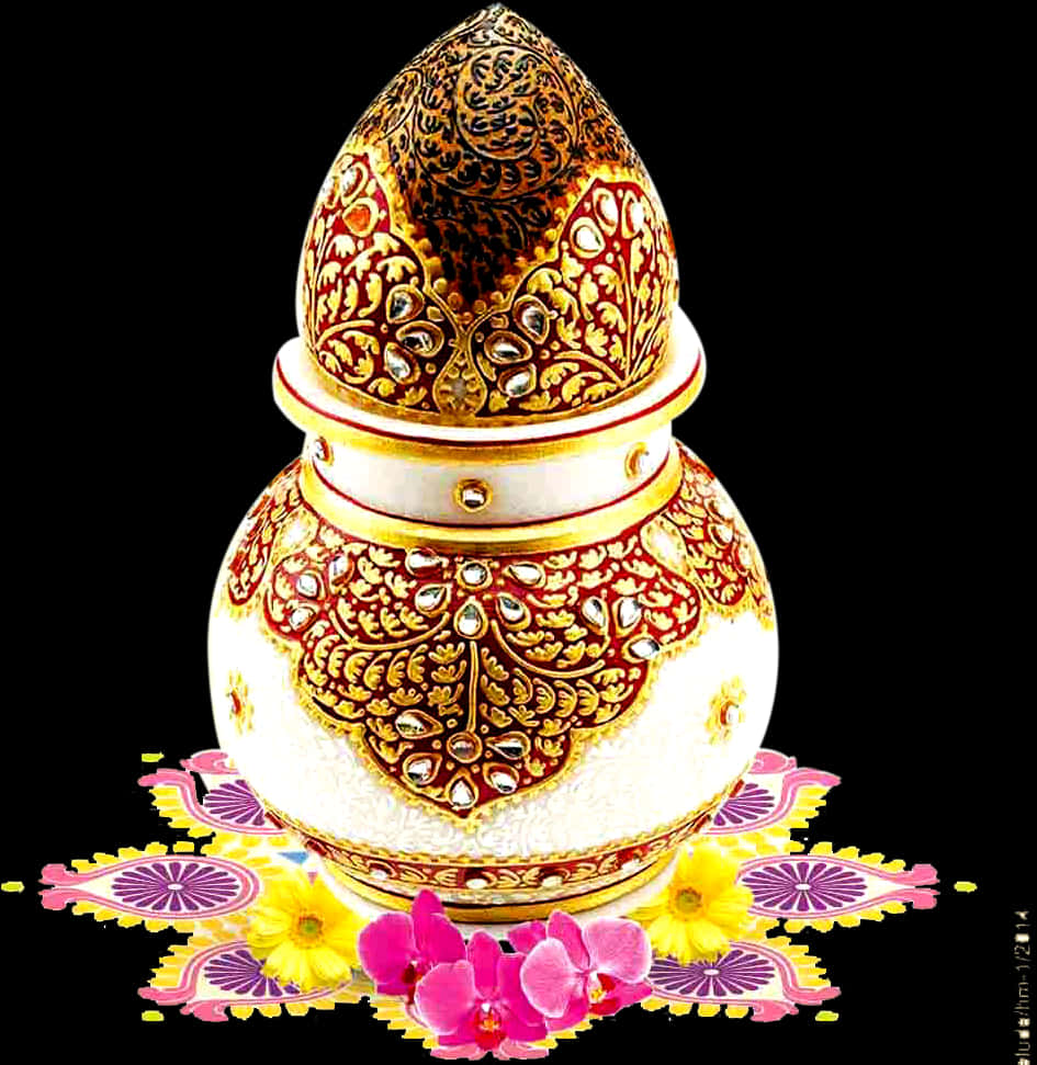 Decorative Kalashwith Floral Design PNG image