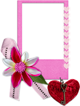 Decorative Pink Framewith Flowerand Hearts PNG image