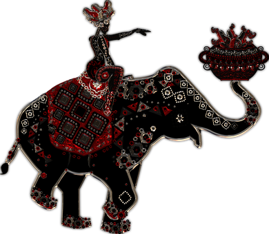Decorative Redand Black Elephant Artwork PNG image