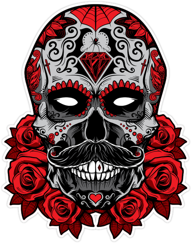 Decorative Skullwith Red Rosesand Patterns PNG image