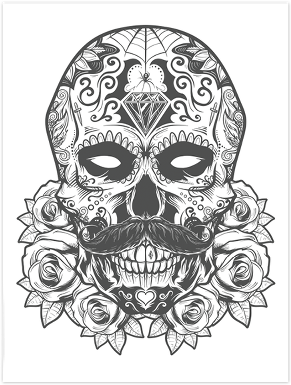 Decorative Skullwith Roses Tattoo Design PNG image