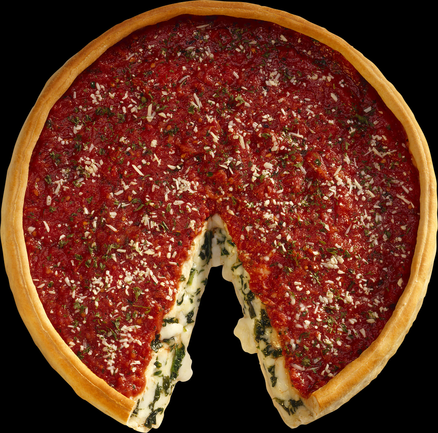 Deep Dish Pizzawith Slice Removed PNG image