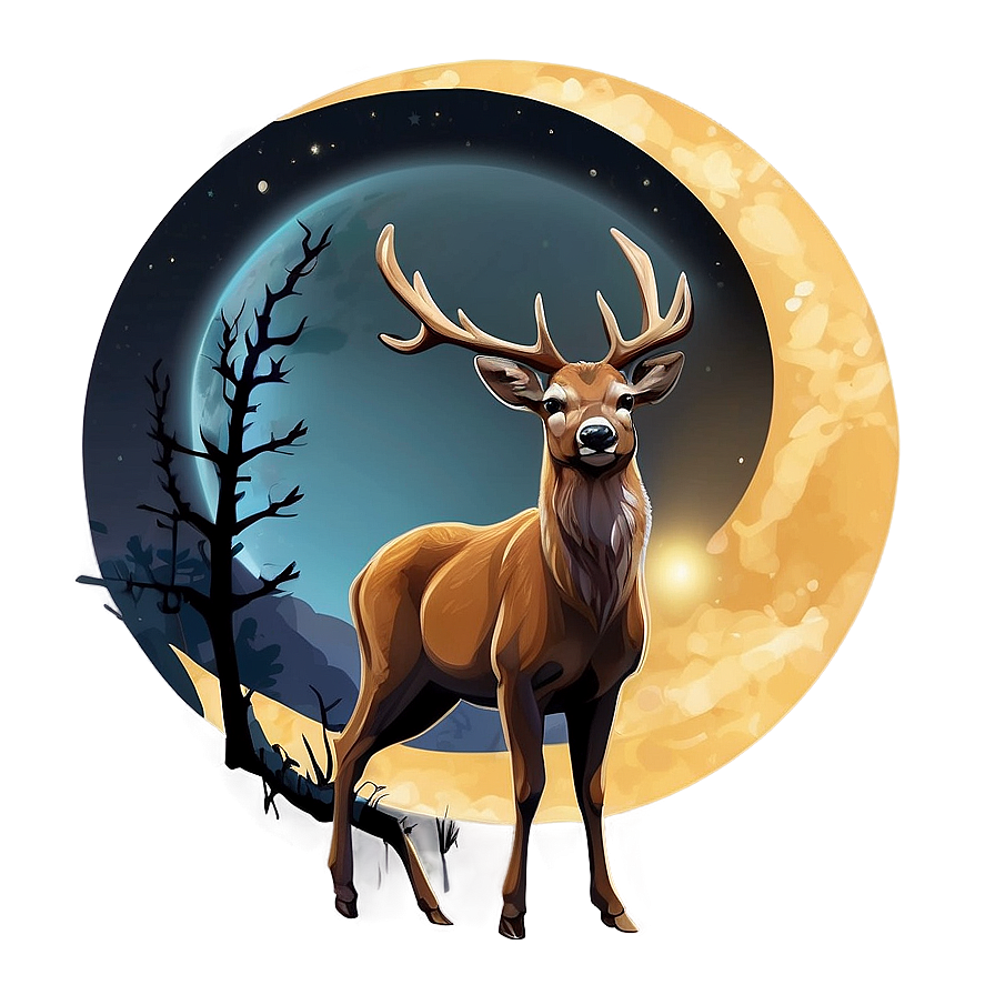 Deer And Moon Night Png Pig PNG image