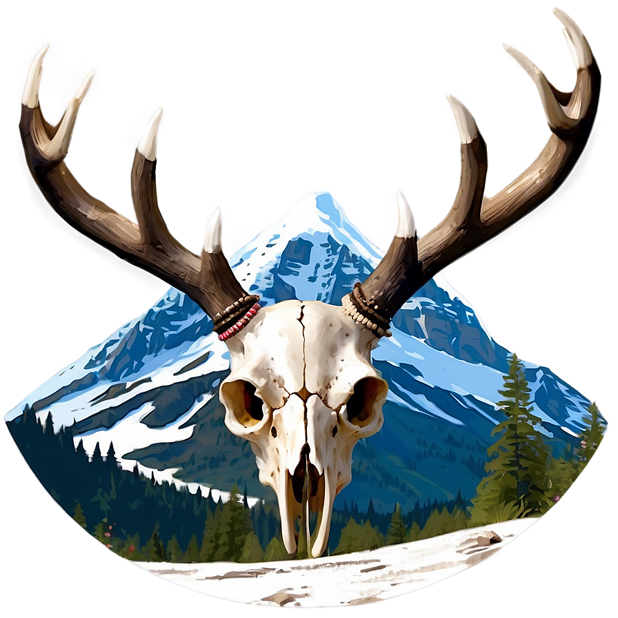 Deer Skull With Mountain Landscape Png Nce24 PNG image