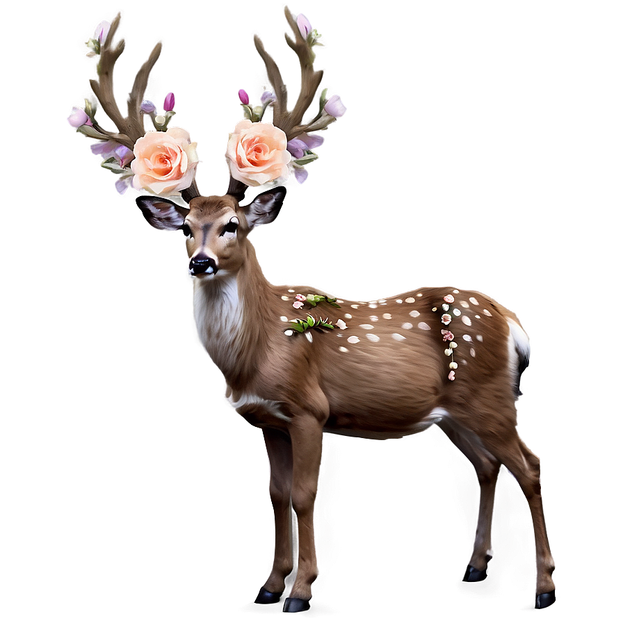 Deer With Flowers Crown Png 05062024 PNG image
