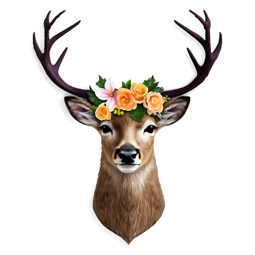 Deer With Flowers Crown Png 40 PNG image