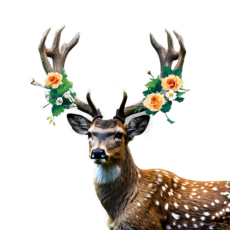 Deer With Flowers Crown Png Dgu95 PNG image