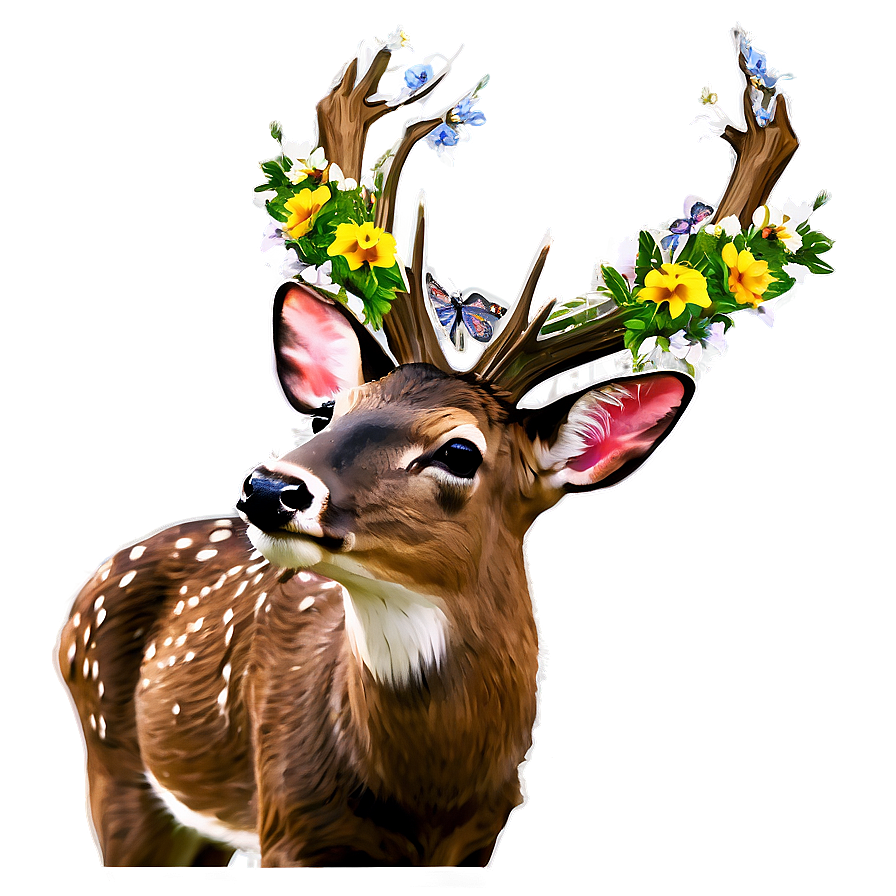 Deer With Flowers Crown Png Rqf PNG image