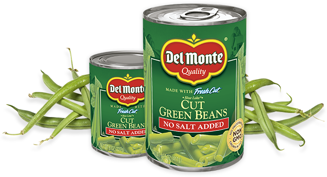 Del Monte Cut Green Beans No Salt Added Cans PNG image