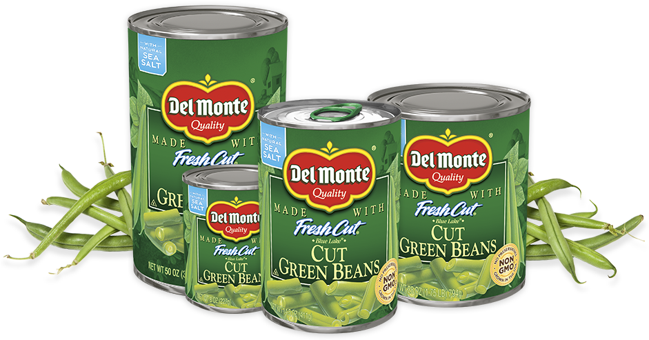 Del Monte Fresh Cut Green Beans Cans PNG image