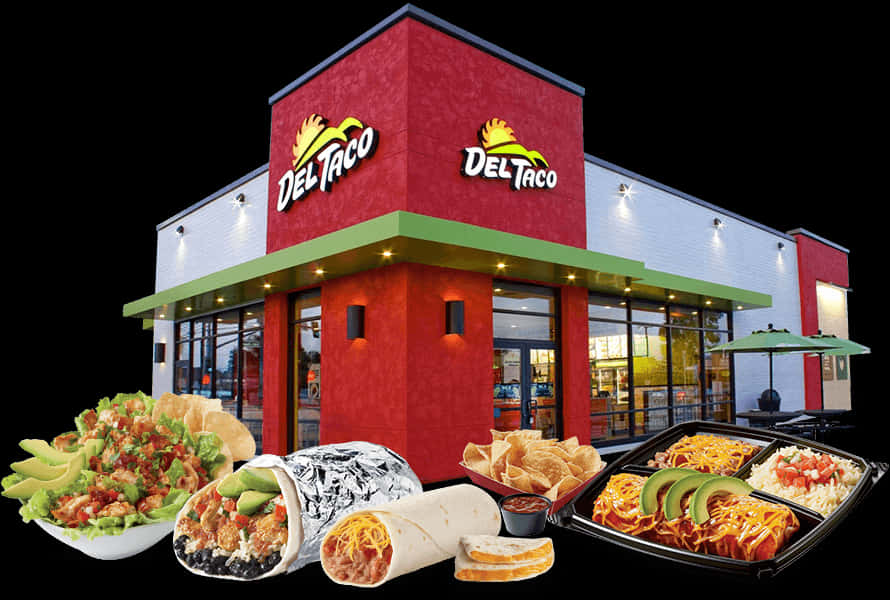 Del Taco Restaurantand Food Spread PNG image
