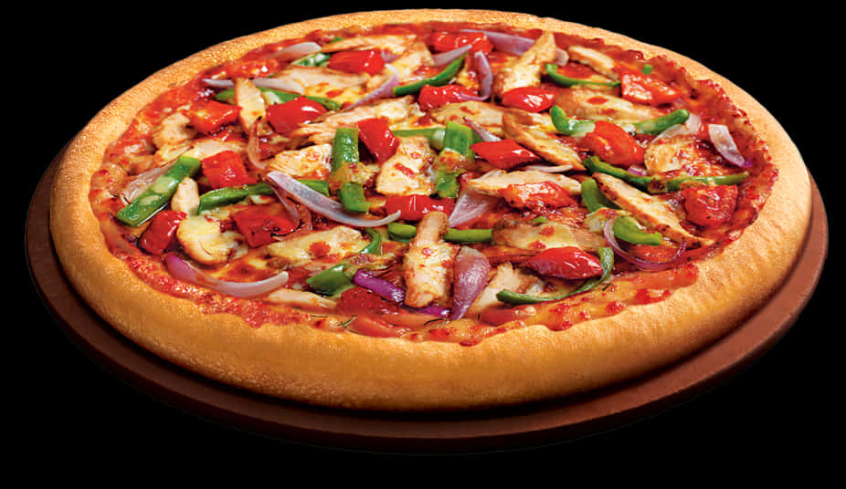 Delicious Chicken Veggie Pizza PNG image
