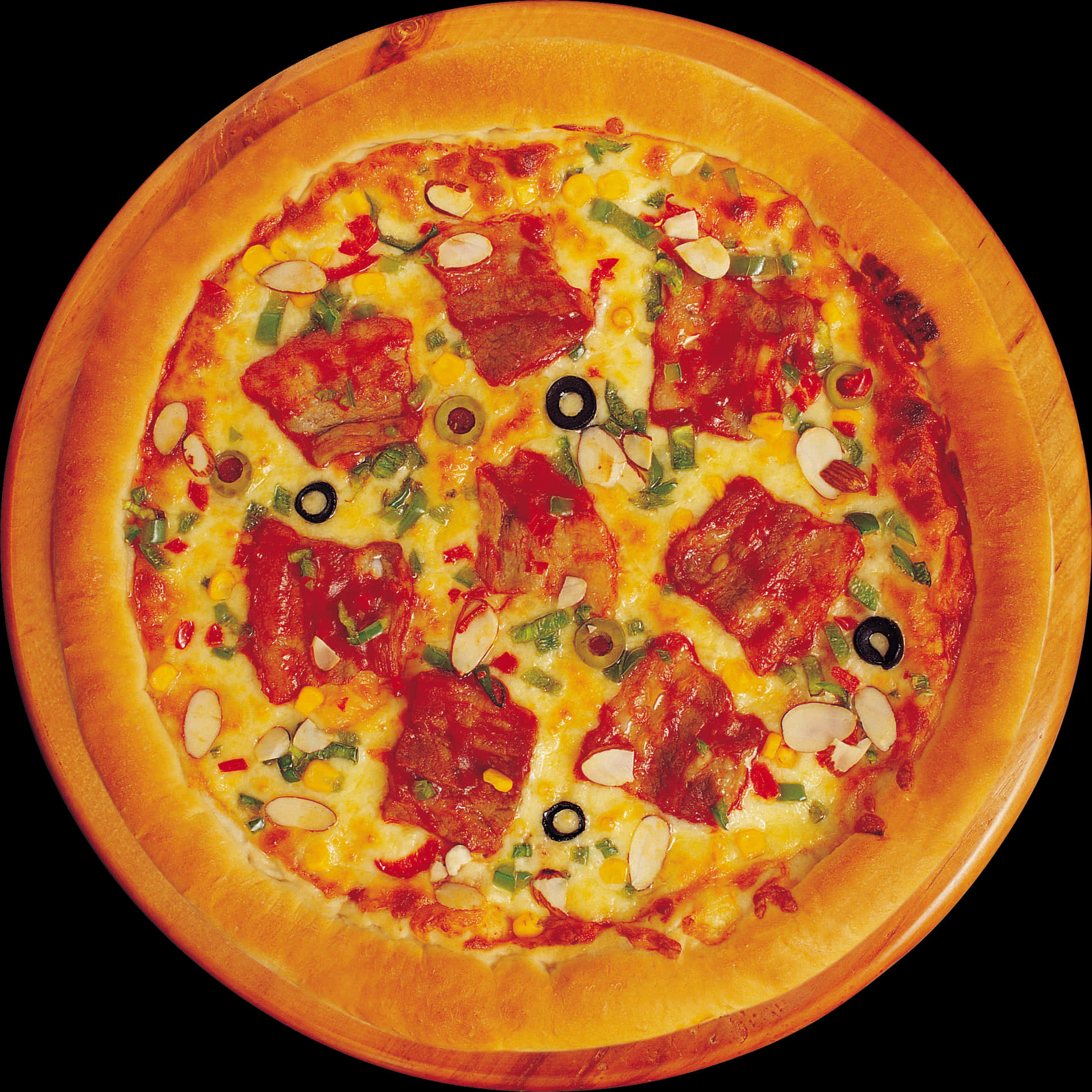 Delicious Pepperoni Pizzaon Wooden Board PNG image