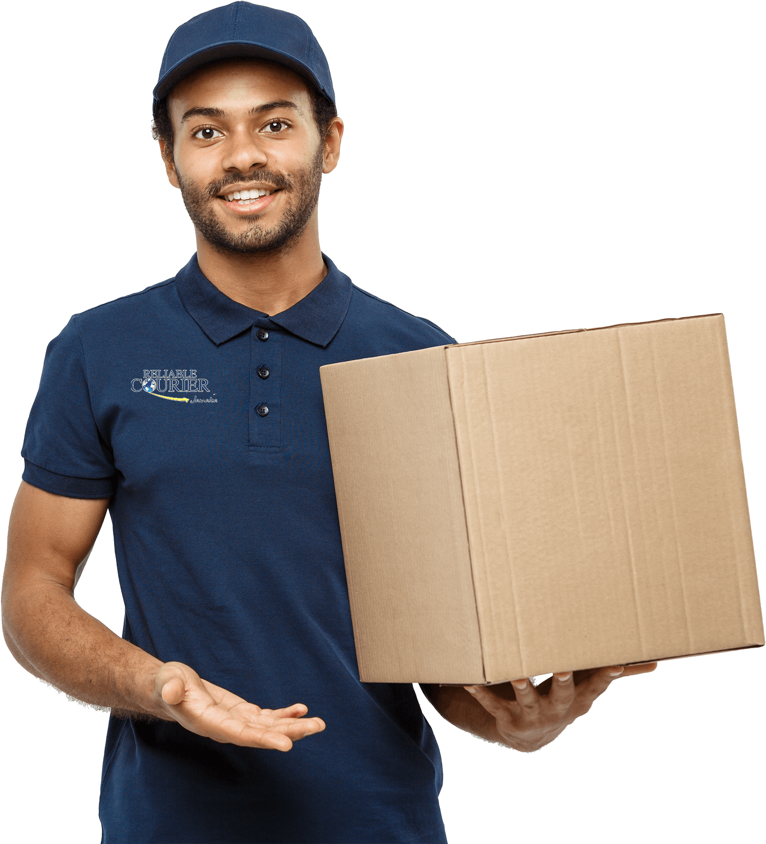 Delivery Man Holding Parcel Smiling PNG image