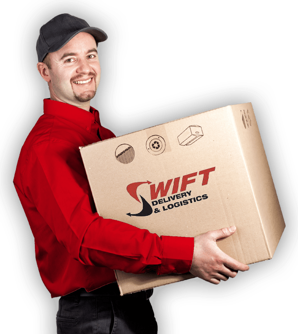 Delivery Man Holding Parcel Smiling PNG image