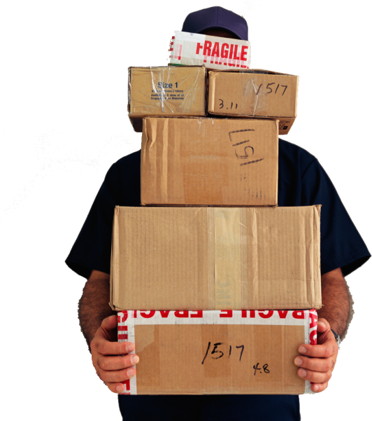 Delivery Man Holding Stackof Parcels PNG image