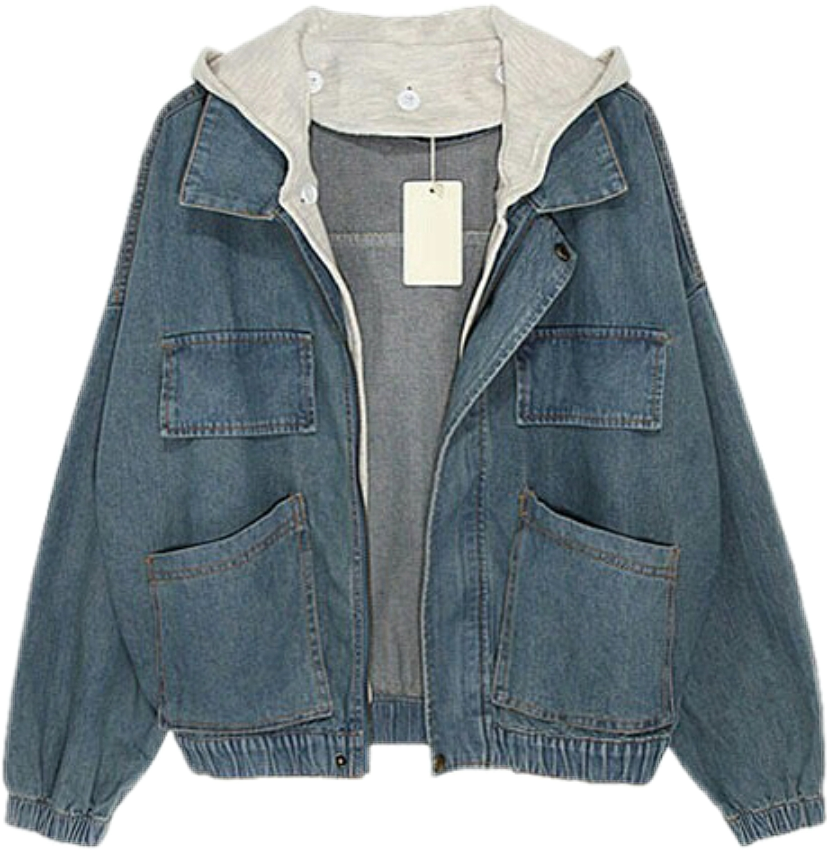 Denim Jacketwith Hoodieand Tag PNG image