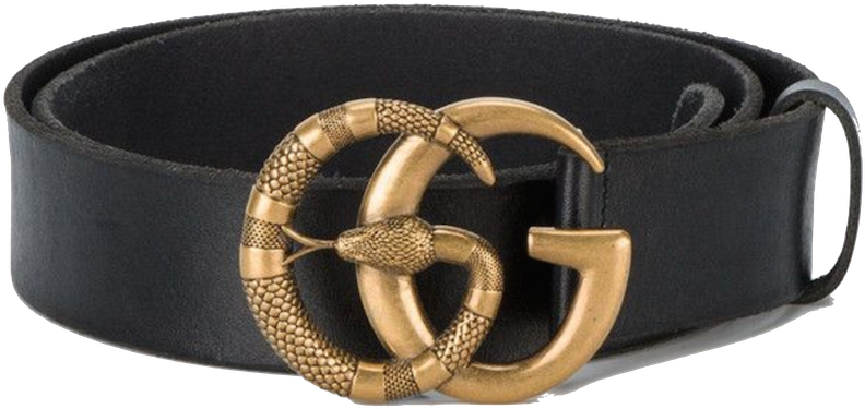 Designer Black Leather Beltwith Golden Snake Buckle PNG image
