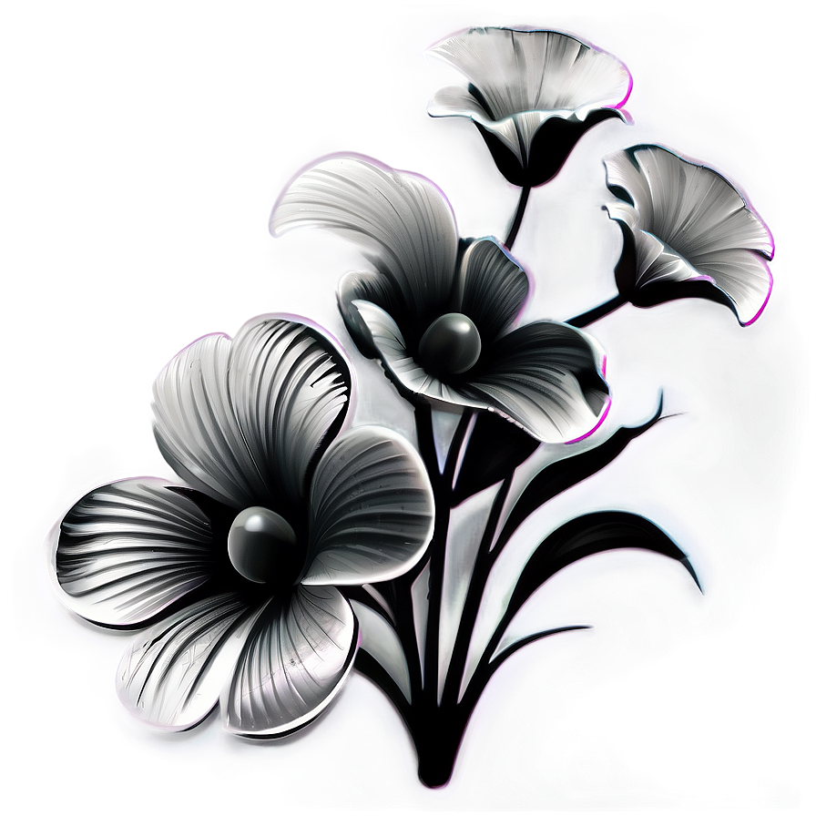 Detailed Black White Flowers Png 06282024 PNG image